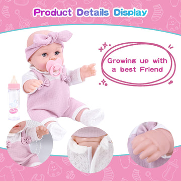 Bddoll 12 Inch Baby Doll Playset With Clothes And Dolls Carrier Accessories Included Baby Carrier, Bottles, Nipple, Socks, Headbands