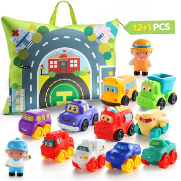 Bessome Soft Rubber Cars Toy For 1 Year Old Boy With Playmat (Storage Bag)|12 Pcs Cartoon Cars Baby Toys For 12-18 Months|Toddle