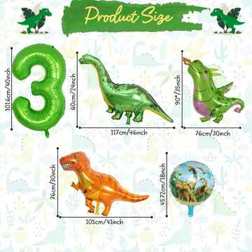 Dinosaur 3Rd Birthday Decorations, Dinosaur Birthday Party Decorations With Giant Inflatable Dinosaur Balloons 40 Inch Helium Foil Mylar Number 3 Balloons For Dinosaur Theme Birthday Party Decorations