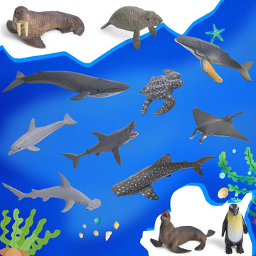 12 Preschool Science Toys - Educational Materials with Animal Matching Models Flash Cards, Animal Figurines for Kids (Sea)