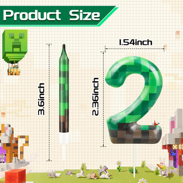 13 Pcs Dynamite Candles 12 TNT Themed Birthday Cake Candles and Number 2 Candle Cake Topper for Pixel Theme Birthday Party Anniv