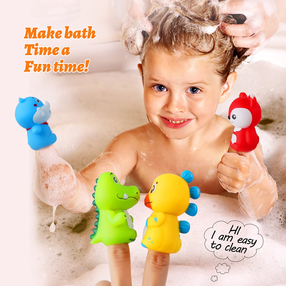 Vanmor Rubber Animal Bath Finger Puppets For Toddlers, Finger Puppets For Kids Easter Basket Stuffers Egg Fillers, Silicone Fing