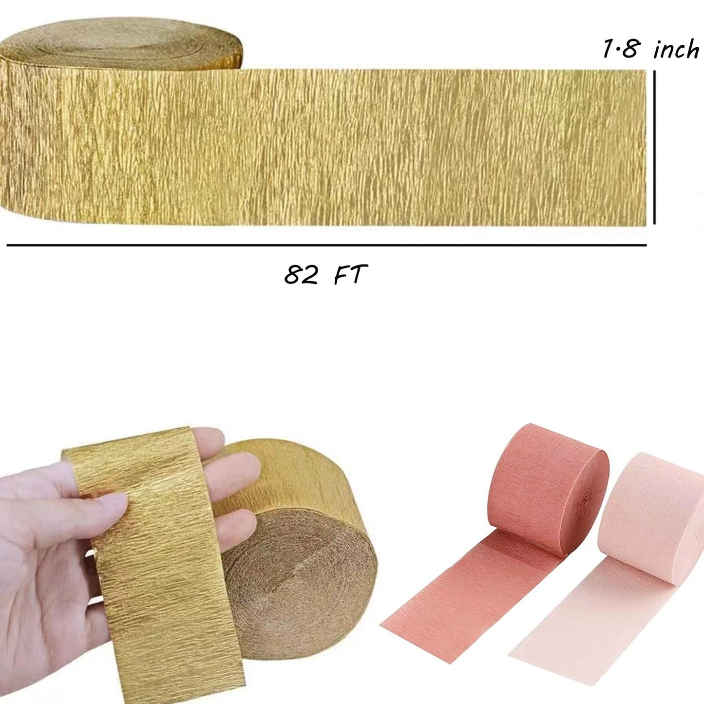 AIM & GGKK Pink Crepe Paper Streamers 1.8 Inch Widening 6 Rolls Party Streamer Festival Party Decorations,a roll of 25m/82ft Per