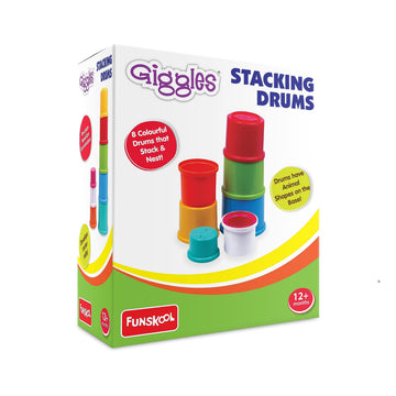 Giggles Funskool - Stacking Drums, Multicolour Stacking Blocks With Animals, Helps To Sort,Stack And Nest, 12 Months & Above, In