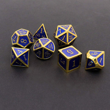 Haxtec Metal Dnd Dice Set 7 Die Gold Blue Metal D&D Dice For Dungeons And Dragons Games-Glossy Enamel Dice (Gold Blue)