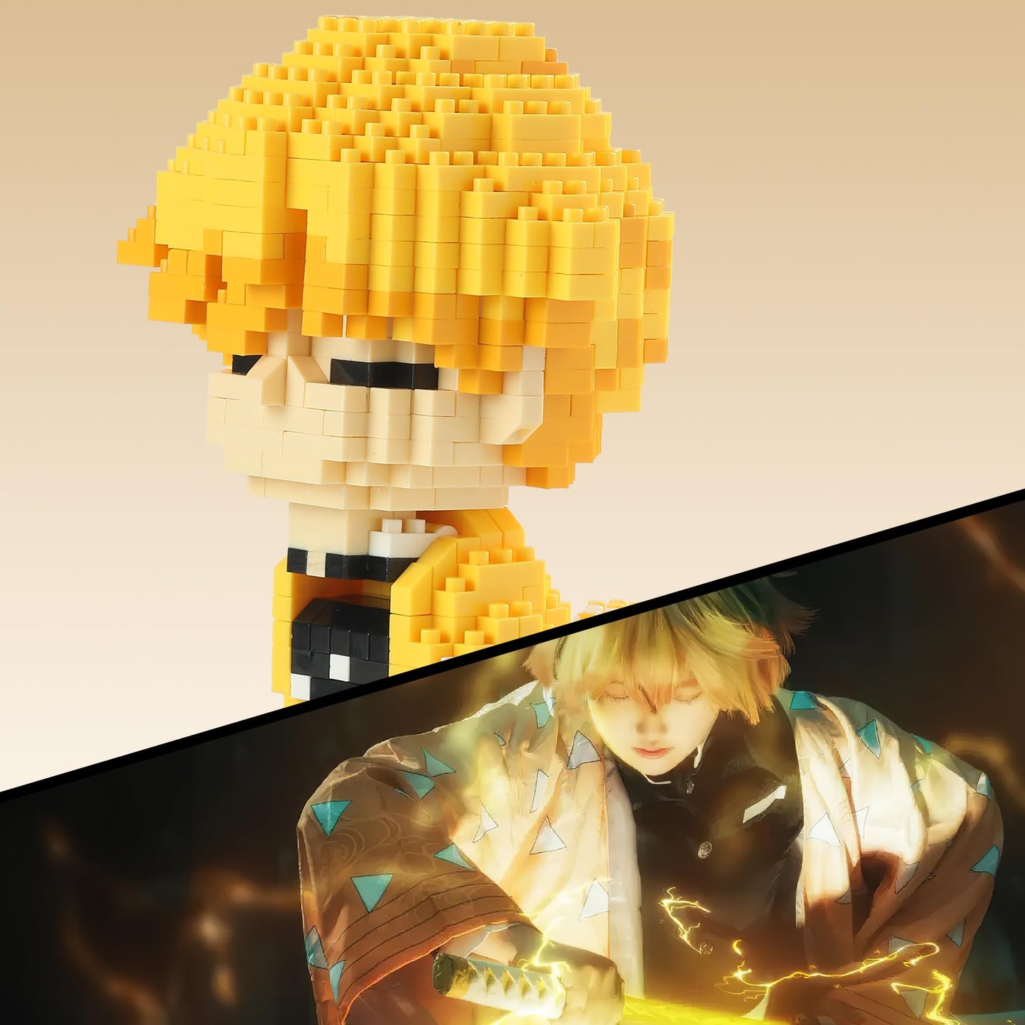 MACTANO Anime Brickheadz Zenitsu Agatsuma Figure Building Set - 1000pcs Plastic Toy for Kids & Adults