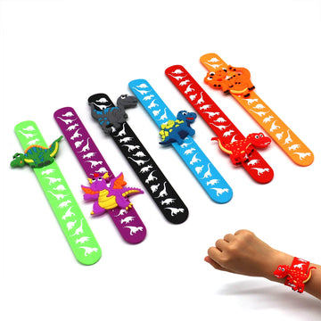Paituend Dinosaur Slap Bracelets For Kids Party Favors-Dinosaur Theme Goodie Bag Stuffers(6Pack) For Boys&Girls Dinosaur Theme P