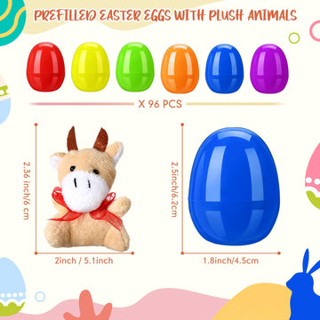 Syhood 96 Set Easter Eggs With Mini Plush Animals Easter Egg Toys Surprise For Kids Basket Stuffers Fillers Party Favor Gift Cla
