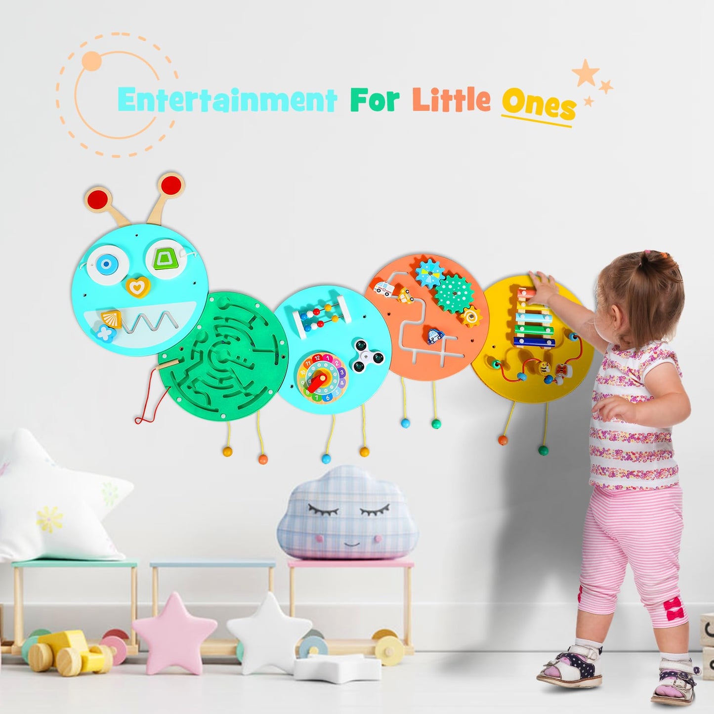 Wall Activity Panels Busy Board: Caterpillar Montessori Sensory Toys for Toddlers - Learning Activity Center Children's Daycare