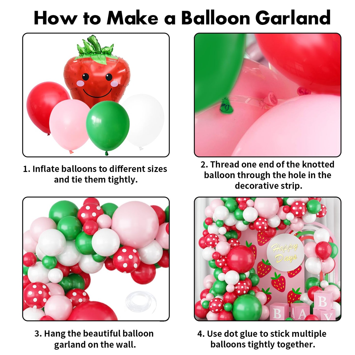 Strawberry Balloon Arch, Strawberry Birthday Party Decoration, Strawberry Decorations Kit With Red Pink Green Balloon Strawberry