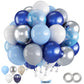 Blue And Silver Balloons, 60 Pcs Light Blue And White Grey Balloons Set With Metallic Silver Balloons, 12 Inch Pearl Baby Blue N