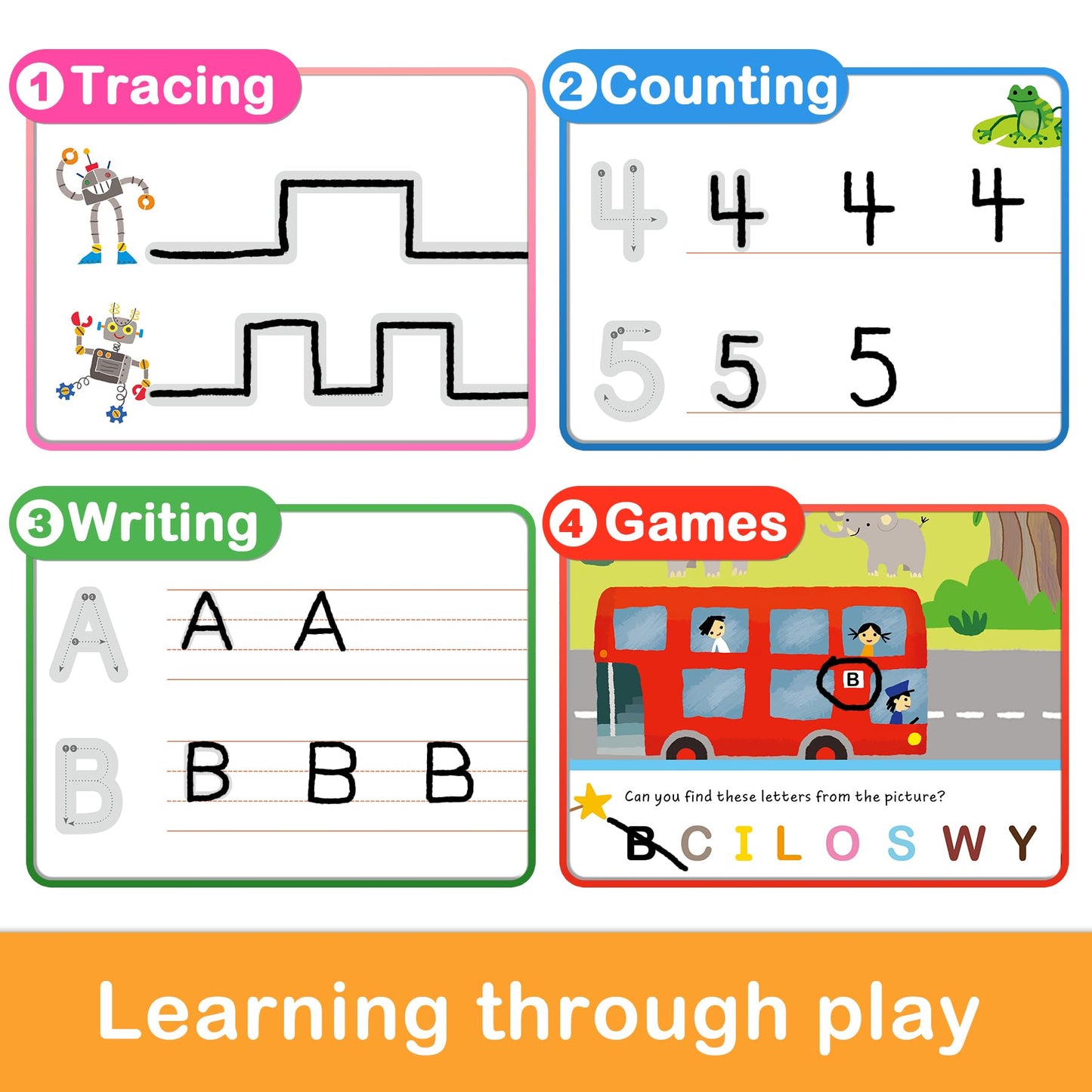 Hulupiggy Preschool Learning Activities 60 Reusable Pages, Tracing Letter Number Handwriting Practice Book For Kids, Montessori