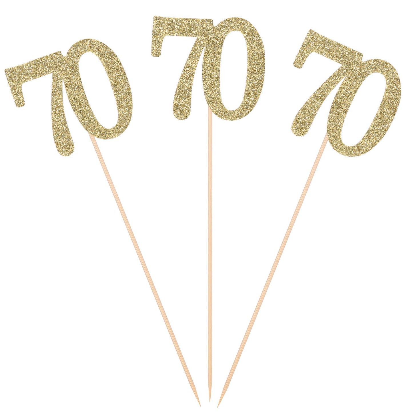 Giuffi 70th Birthday Centerpiece Sticks - Pack of 10 Gold Glitter Table Toppers, Wood, Model 70-10G