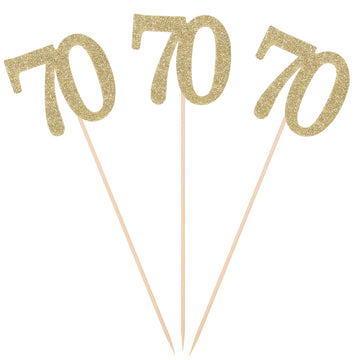 Giuffi 70th Birthday Centerpiece Sticks - Pack of 10 Gold Glitter Table Toppers, Wood, Model 70-10G