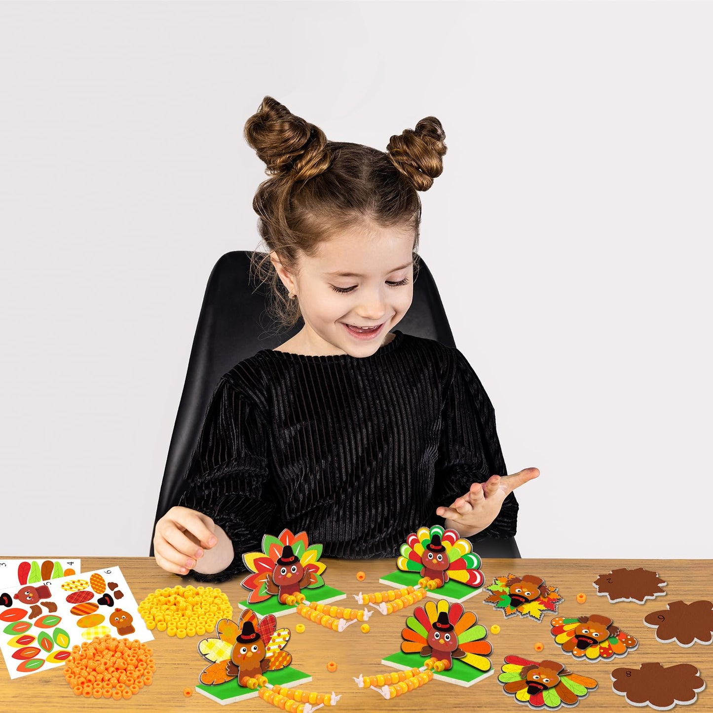 Moon Boat 28 Sets Thanksgiving Crafts for Kids - DIY Fall Felt Turkey with Beads Kit, Bulk for Autumn, Holiday, Halloween Art Ac