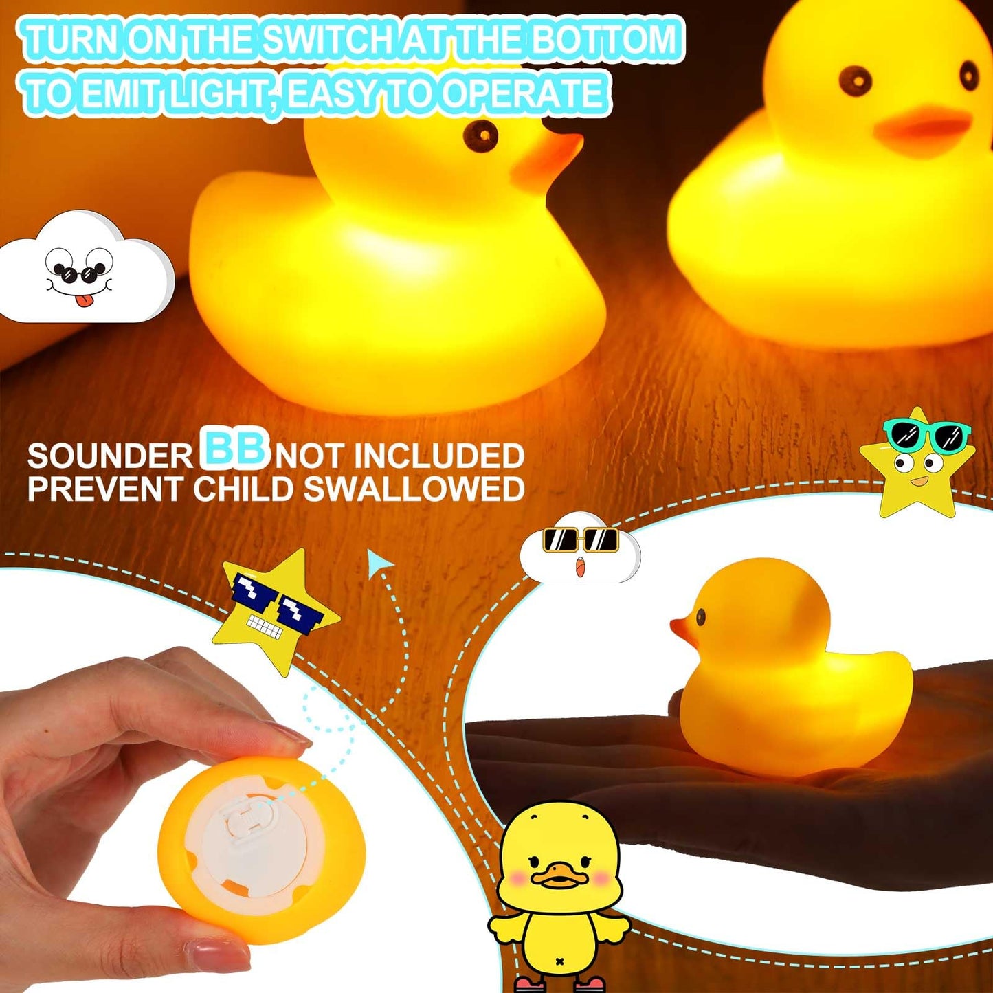 Jerify 100 Pcs Bulk LED Rubber Ducks Light up Yellow Bathtub Rubber Ducks Glow Bath Floating Toys with LED Lights Birthday Hallo