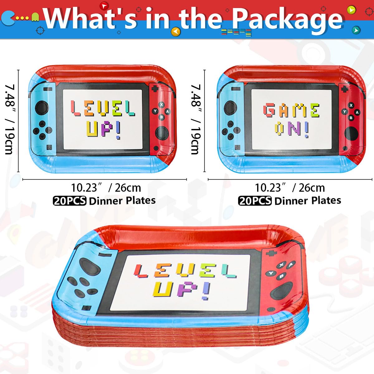 Hegbolke 40Pcs 11 Inches Game Controller Birthday Party Plates - Video Game Birthday Party Decorations for Boys Gamer Gaming Par