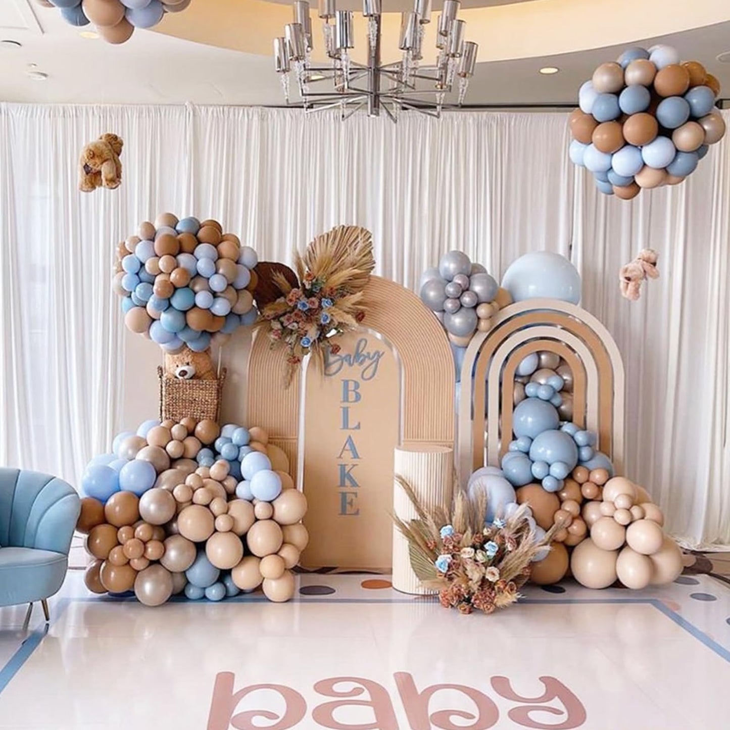 Blue And Brown Balloons, 12Inch Bear Balloons Pastel Blue Beige Brown Latex Balloons, Baby Blue Cream Coffee Party Balloon For T