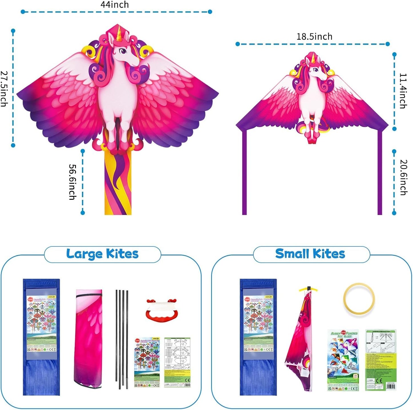 Kites for Kids - 2 Pack: Unicorn Kite & Mini Finger Launcher, Easy to Fly, Ages 4-12