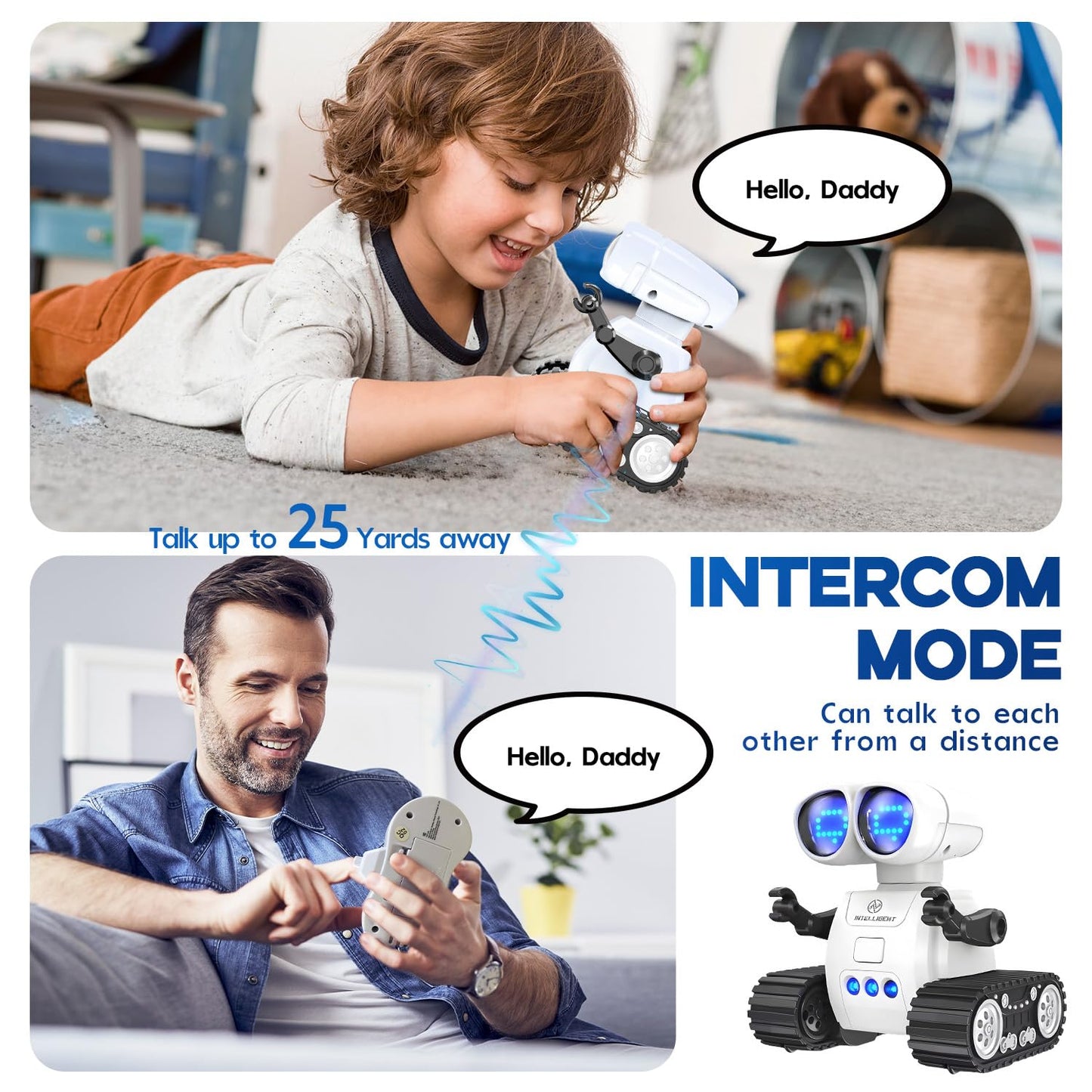 TOY Life Rechargeable Remote Control Robot Toys with Auto-Demonstration, Music & LED Eyes. Walkie Talkie Robot Toys for Kids 7 8