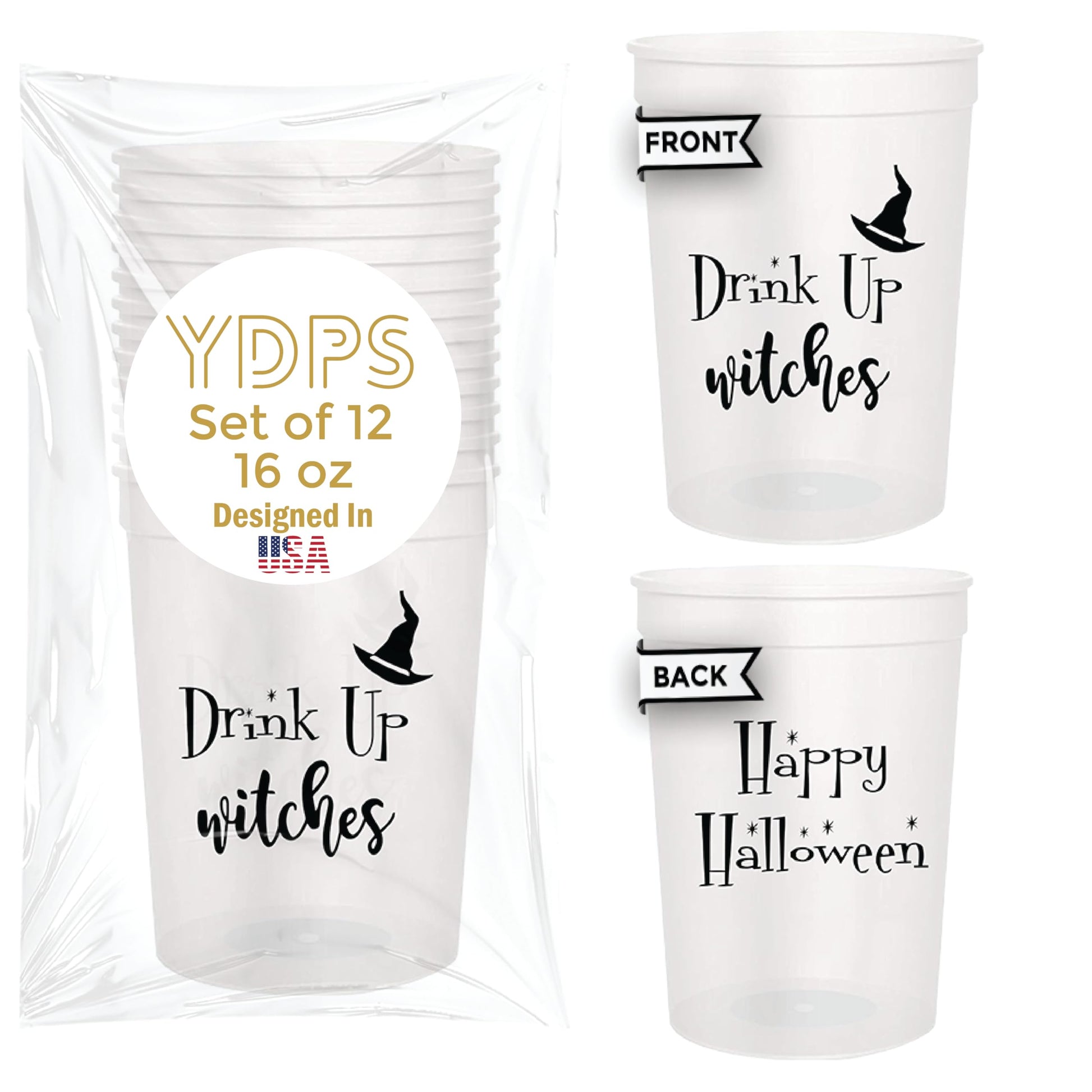 Drink Up Witches Halloween Cups For Adults, Set of 12 Party Cups, 16 Oz Each Reusable Plastic Cup, Halloween Party Favors For Ad