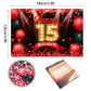 Happy 15th Birthday Banner Backdrop Red and Black 15 Years Old Background Bday Decorations for Girls Boys Photography Party Supp