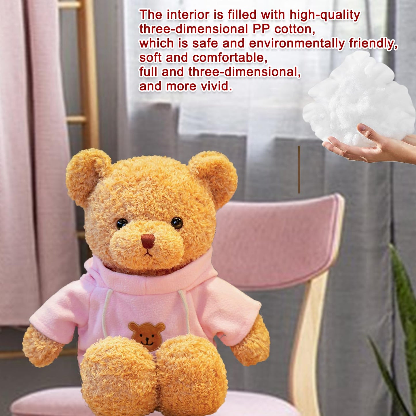 AUCOOMA Teddy Bear Stuffed Animal Cute Teddy Bears Plush Pink Hoodie Gifts for Kids 11.8