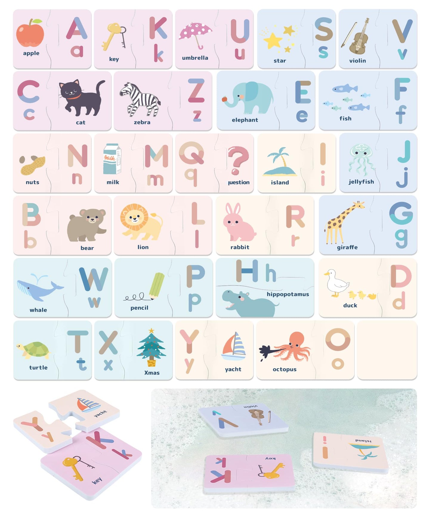 Owmyowl Foam Alphabet Bath Toys With Storage Bag, 26Pcs Bath Letters Learning Toys Set, Alphabet Puzzles For Bathtub Toys, Toddl