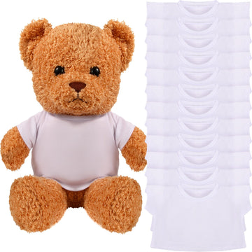 Skylety 12 Pcs Diy Bear Shirts White Plush Bear Clothes Basic Tee Shirt Classic White Toy Clothes Crew Neck Stuffed Animal Fit 14-18 Inches Stuffed Dolls Gifts