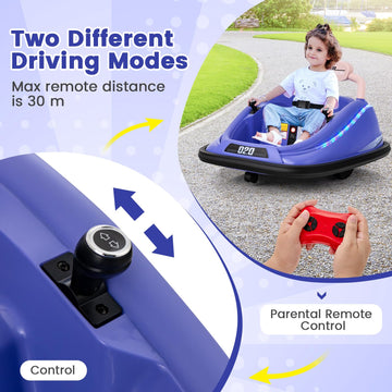 Olakids Bumper Car For Toddlers, 12V Kids Electric Ride On Toy With Remote Control, Battery Powered Vehicle Racer For Baby, 360 Degree Spin Rotation, Colorful Flashing Led Lights, Music (Purple)