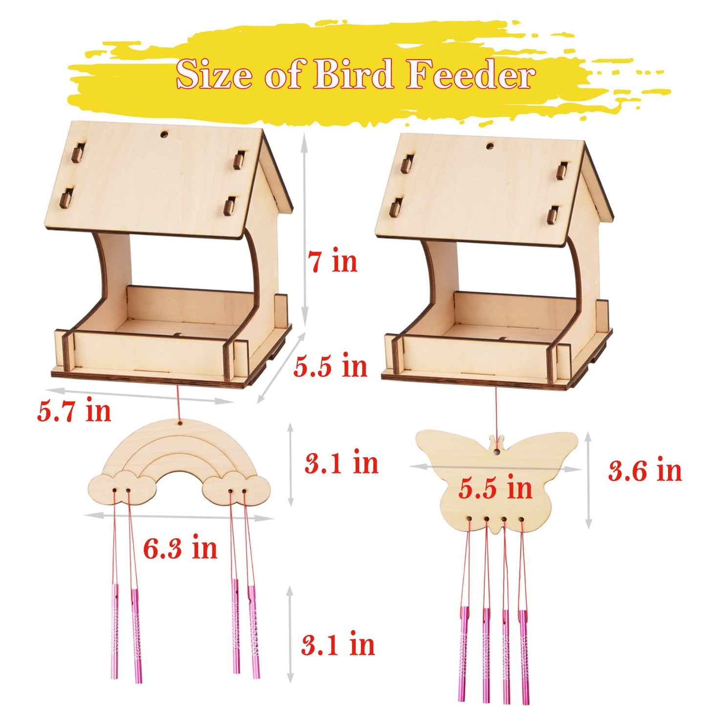 Wooden Arts And Crafts For Kids - 2 Pack Bird Feeder Wind Chime Diy Kids Crafts - Build And Paint Educational Fun Art Activities