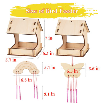 Wooden Arts And Crafts For Kids - 2 Pack Bird Feeder Wind Chime Diy Kids Crafts - Build And Paint Educational Fun Art Activities