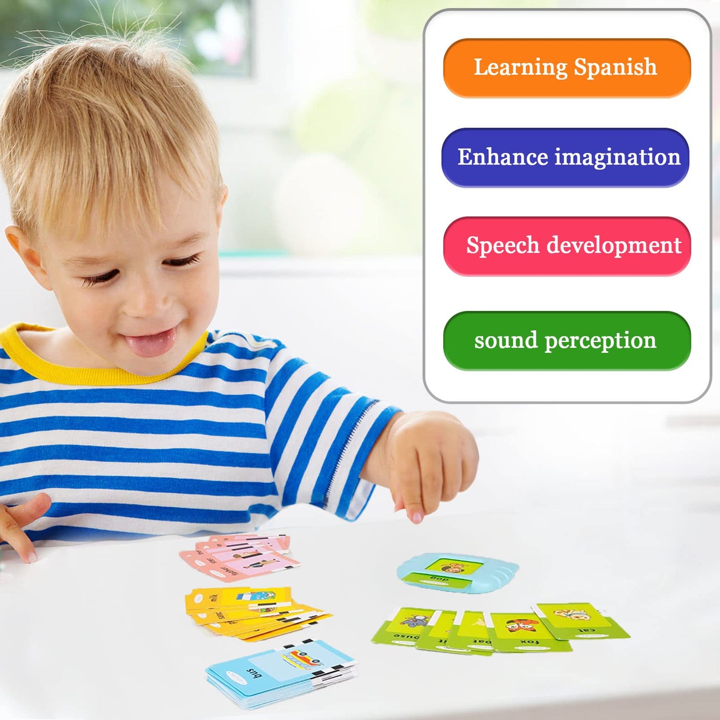 Startcan Spanish & English Talking Flash Cards - 258 Cards, 516 Words, Medium Size, Bilingual Blue, Educational Toys for Toddlers