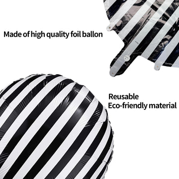 Jobkoo Black And White Striped Balloons 18 Inch Striped Mylar Foil Balloons Round Halloween Aluminum Helium Balloon For Nightmar