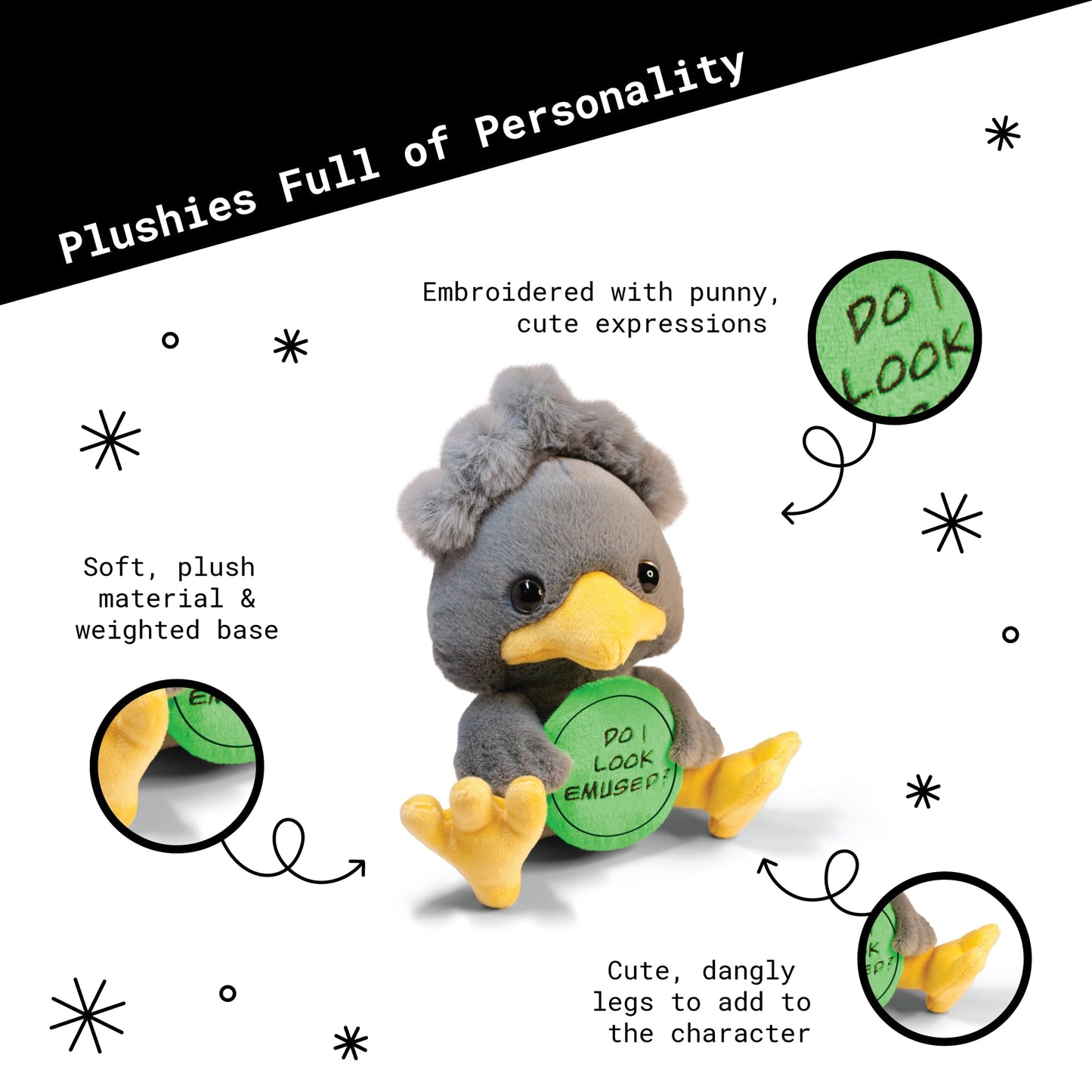 Punchkins Emu Plushie - Do I Look Emused? Sassy Emu Plush, Gift For Animal Lovers, Cute Plush Toy For Gifting