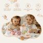 Tea Party Set for Little Girls, Silicone & Wooden Tea Set for Toddler with Silicone Teapot Cups Carrying Tray Scoop, Pretend Pla