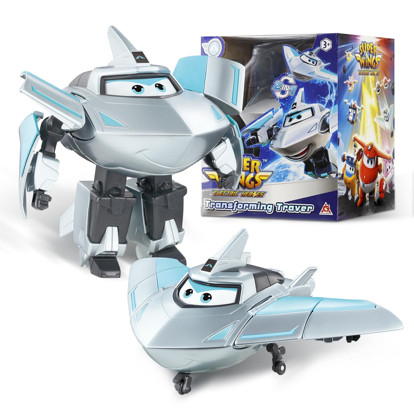 Super Wings Transformable Airplane Toys - 2 in 1 Rescue Bots Action Figures for Kids, Silver, Model YW780232, Ages 3-7