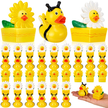 48 Pcs DEEKIN Summer Bee Daisy Rubber Ducks Bulk 2 Inches Honeybee Daisy Party Favors for Dashboard Decorations Hide Cruise Ship