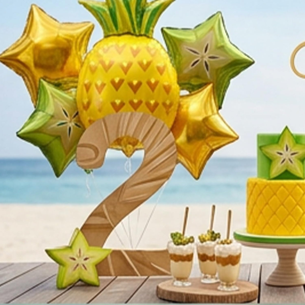 Atpata Funky Fruit Theme Golden Pineapple Happy Birthday Foil Balloons 7pcs. Set for Summer Birthday Party Decoration