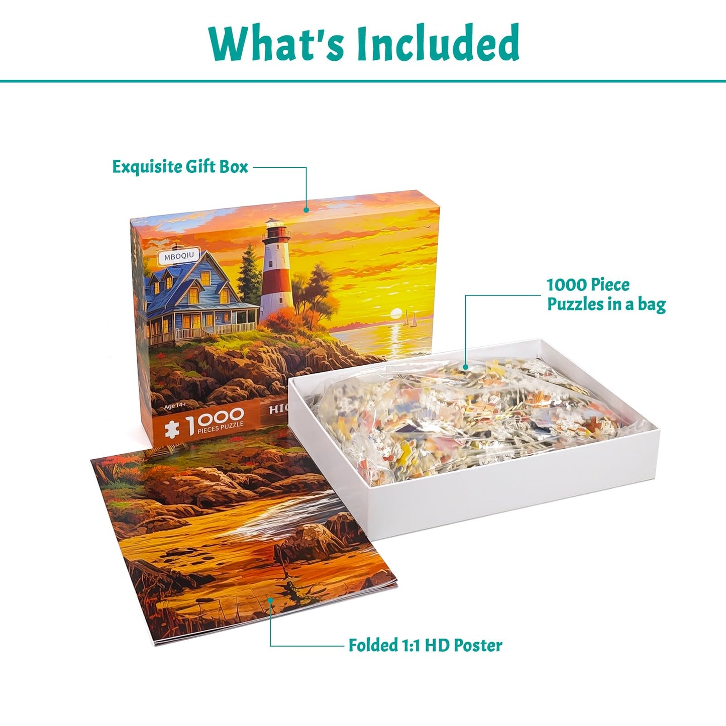 1000 Piece Puzzle For Adults, Lighthouse Puzzle For Adults 1000 Piece, Seaside Sunset Landscape Jigsaw Puzzle 1000 Pieces, Seash