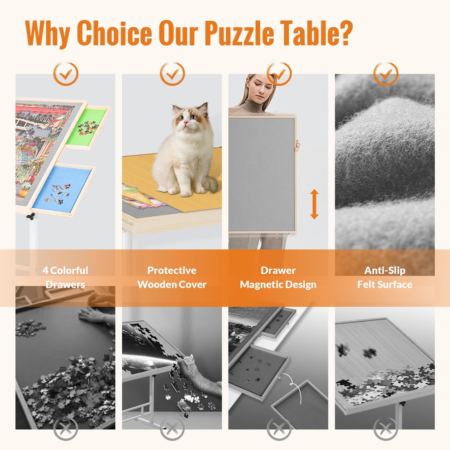 Puzzle Table With Drawers And Legs Height Tilting Adjustable For 1500 Pieces, Portable Jigsaw Puzzle Tables For Adults And Elder