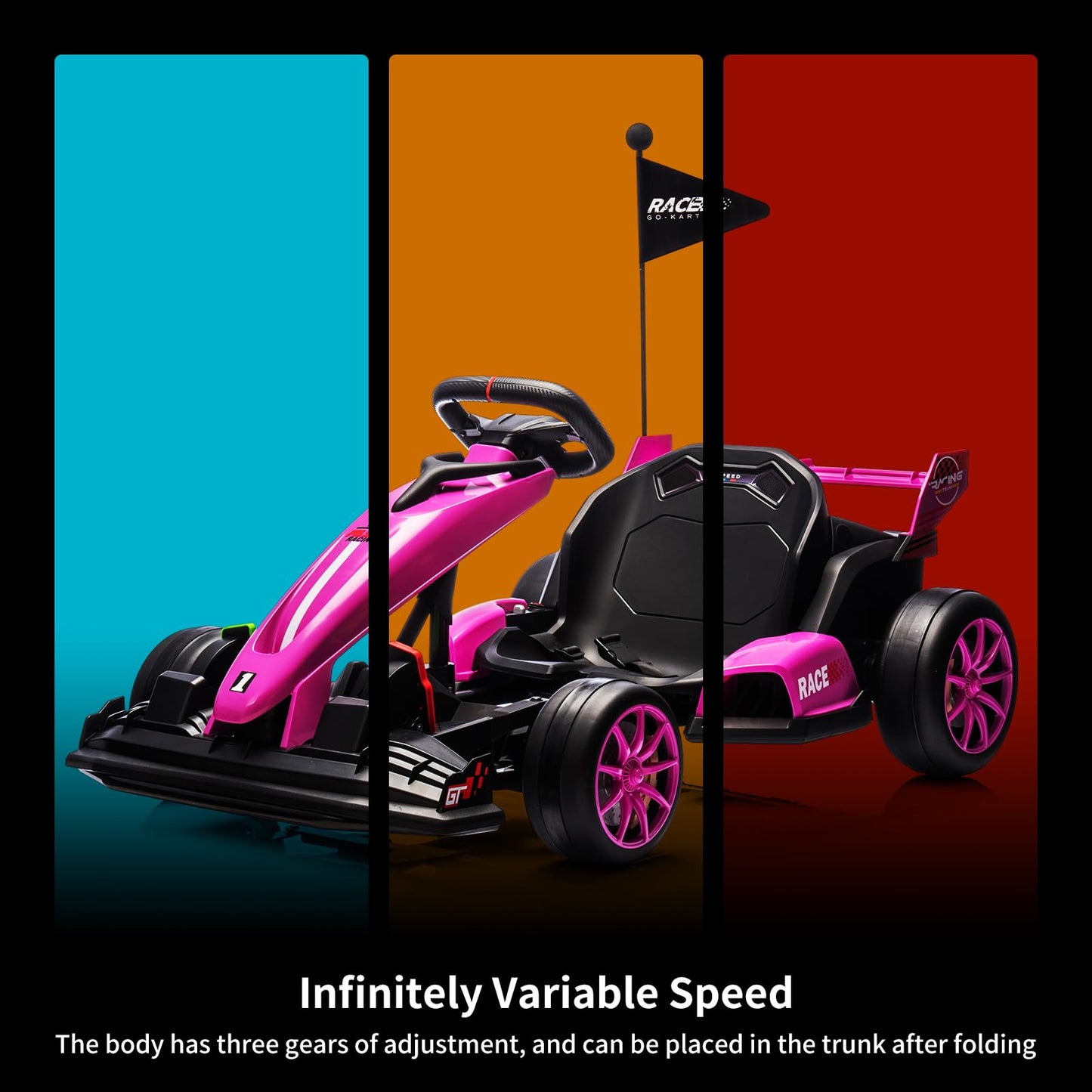 Go Kart Electric Drift Kart Car with Adjustable Seat, 24V Outdoor Ride On Toy with Variable Speed Mode, Crazy Cart for Kids 6+ Y