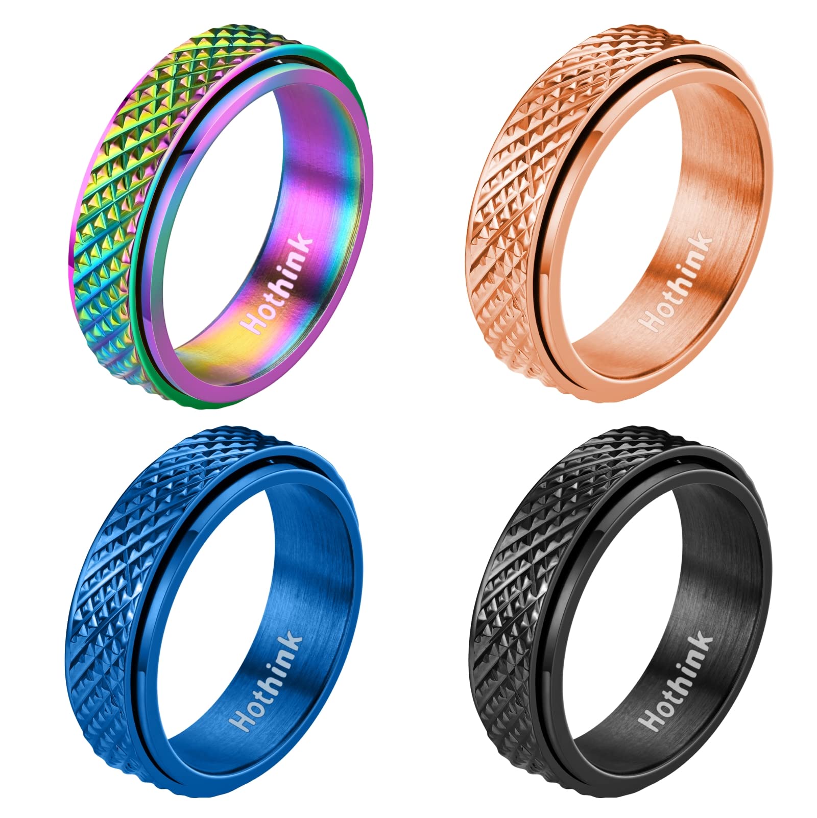 Hothink Anxiety Rings Fidget Rings for Women Spinner Rings for4Pcs 6MM Anxiety Stress Relief Titanium Steel Rings Size 5-11 (Sna