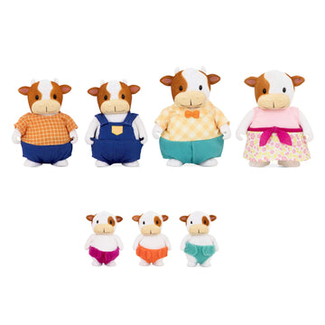 Li'l Woodzeez FitzMoo Cow Family Set - 7 Flocked Posable Figures - Multicolor - Gift Toy for Kids Age 3+ - Model WZ6724Z