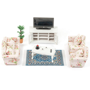 Samcami Miniature Dollhouse Furniture 1 12 Scale - Wooden Dollhouse Furniture Set For Dollhouse Living Room - Doll House Furniture Incl Sofa, Tv Cabinet, Coffee Table And Other Accessories (Red)