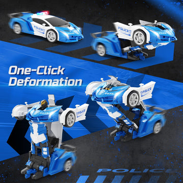 Deerc Transform Remote Control Car,2.4Ghz Robot Rc Cars,1:18 Scale Police Car Toy One-Button Deformation & 360 Rotating Drifting