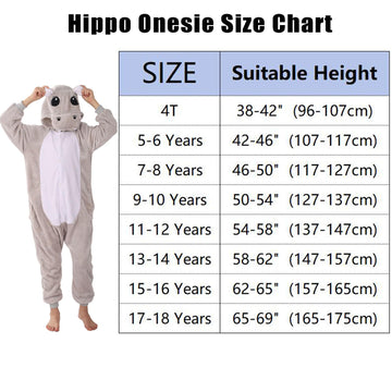 Wafunne Animal Onesie Costume For Kids Child Boys Girls Womens Mens Cosplay Halloween Costumes Easter Onesies Grey Hippo 120