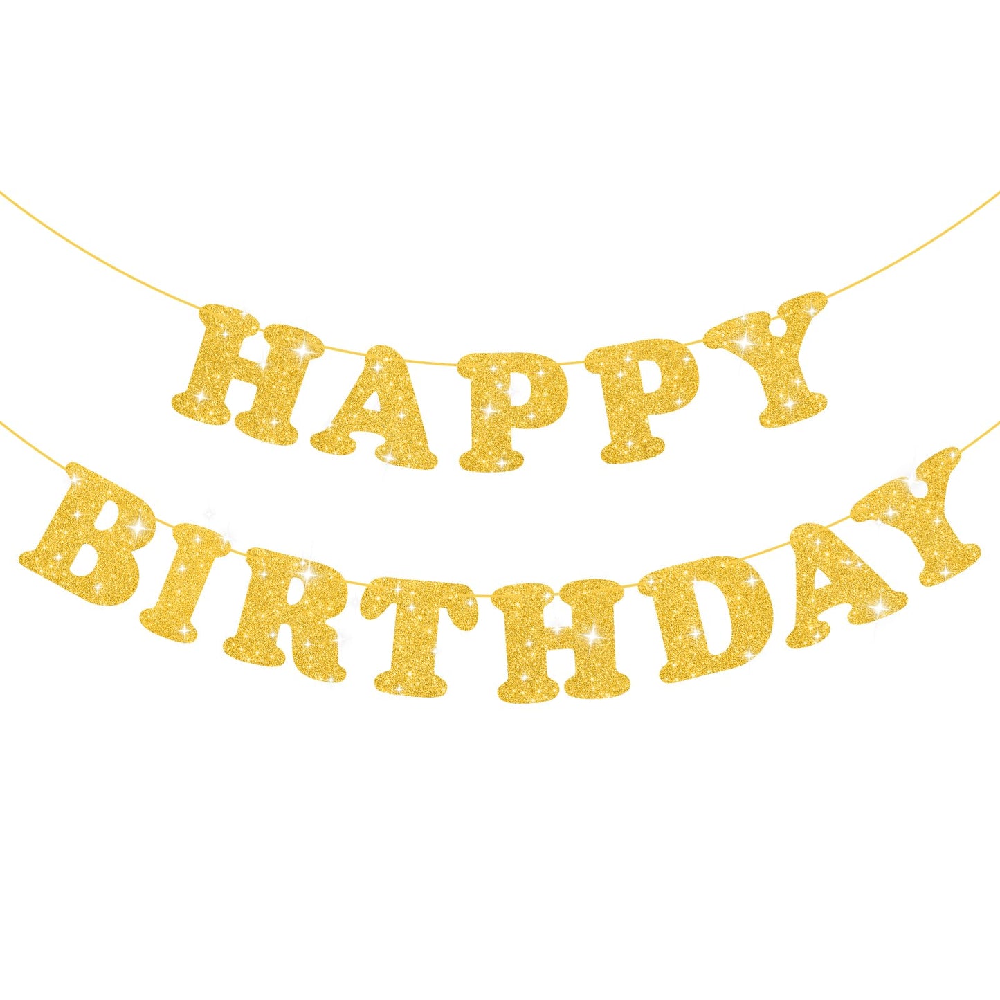 Glitter Gold Happy Birthday Banner Sign With Shiny Letters, Glitter Happy Birthday Bunting Banner Flag Garland For Kids Boys Baby Birthday Party Decorations Supplies