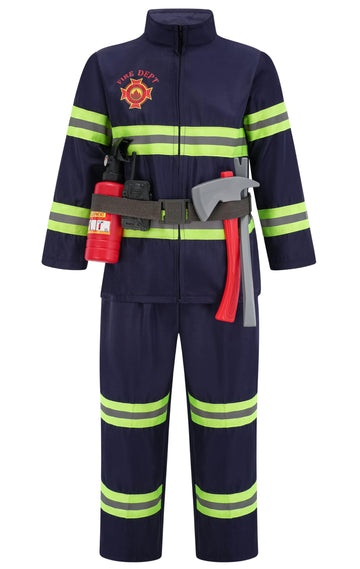 Avady Kids Fireman Firefighter Costume For Boys, Navy Blue, 7-8 Years, Unisex-Kids, Halloween Dress Up Parties