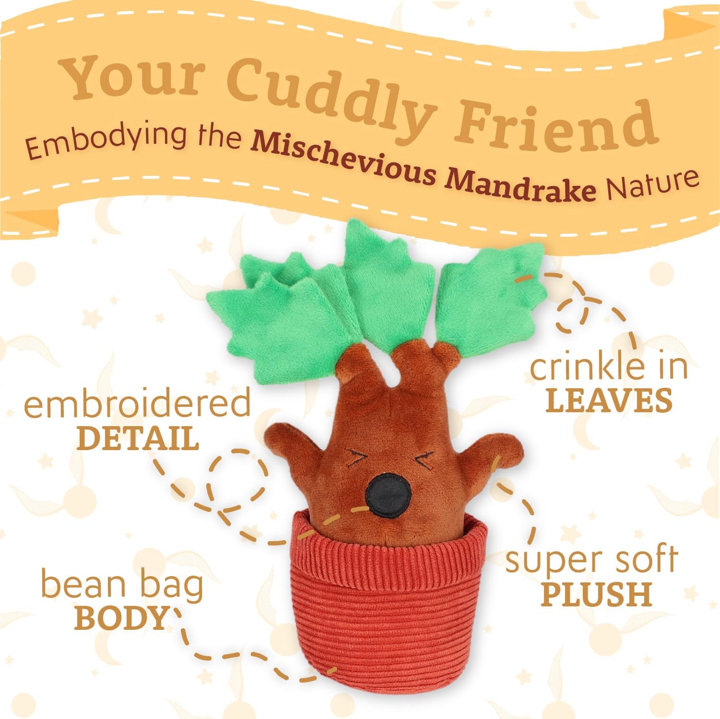 KIDS PREFERRED Harry Potter Mandrake Plush Toy - 10" Multi-color Crinkle Sensory Baby Animal for Toddlers and Kids
